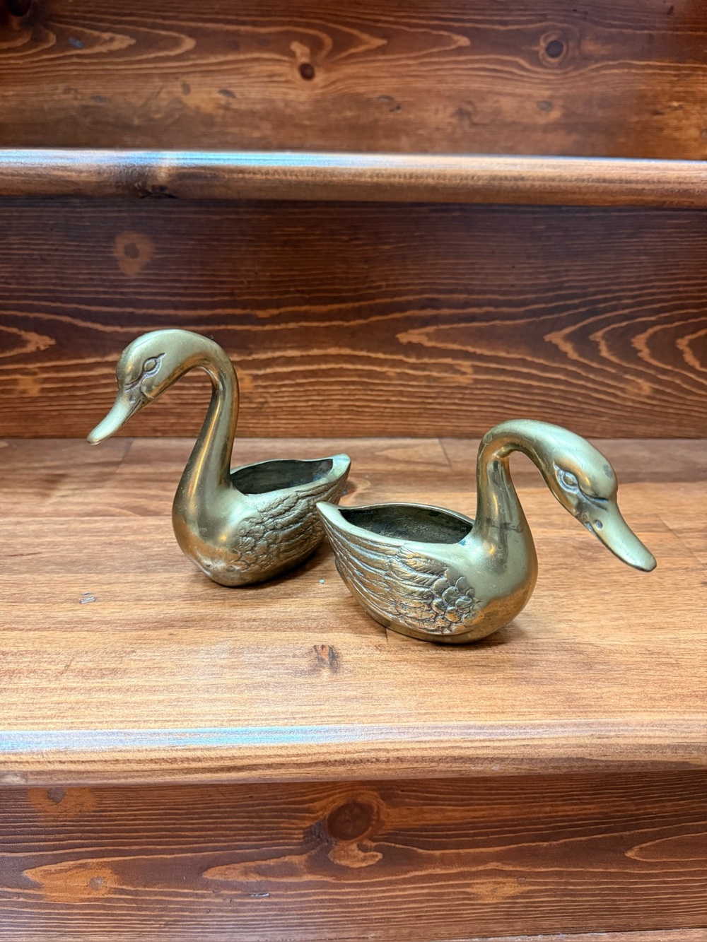 Vintage Brass Swan Planters – Pair – Hollywood Regency Mid Century Decor